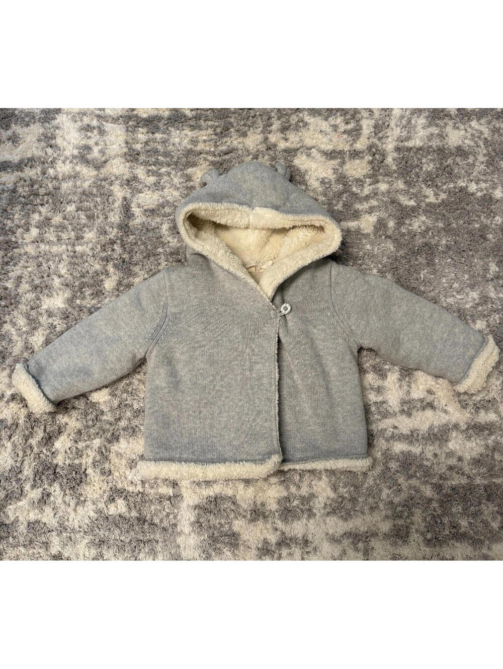 Baby Gap Sherpa Lined Hoodie 6-12 Months Gray Knit Hooded Jacket Cozy Warm